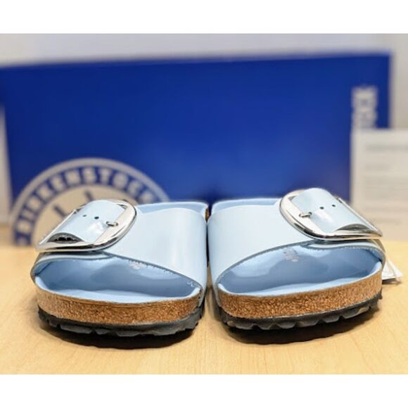 Birkenstock Madrid Big Buckle Baby Blue Natural Leather Patent Sandals EU 40 NIB - Picture 6 of 13